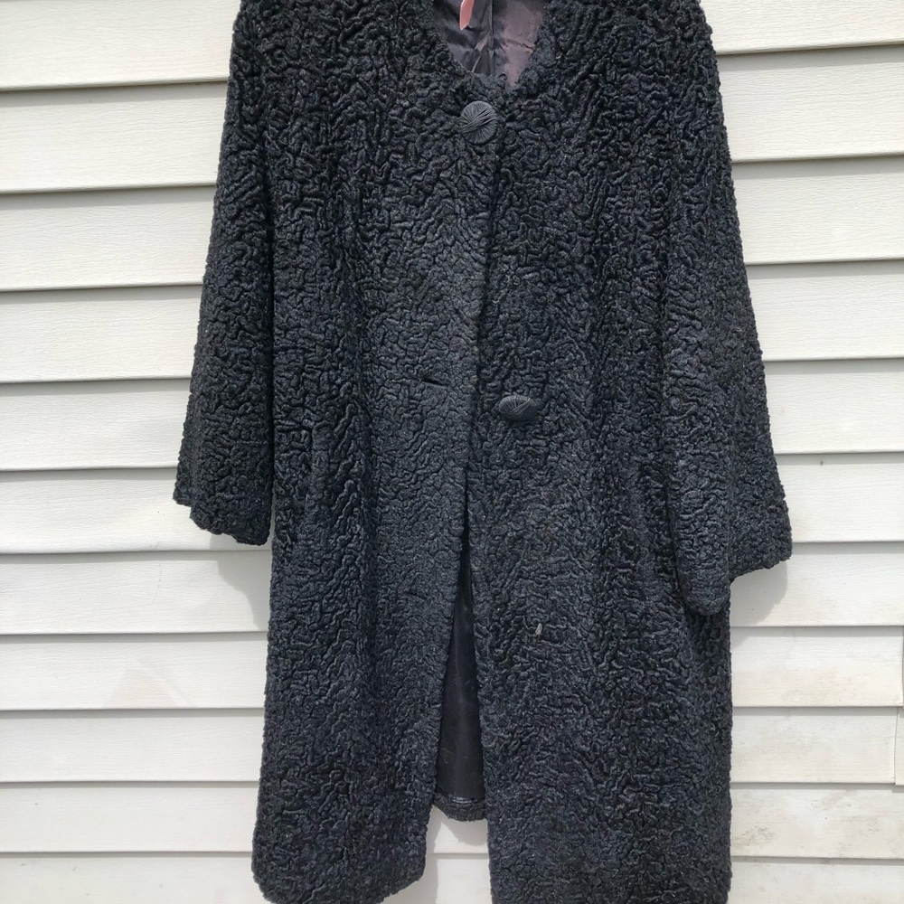 Black Curly Faux Shearling Coat - Women's Jacket